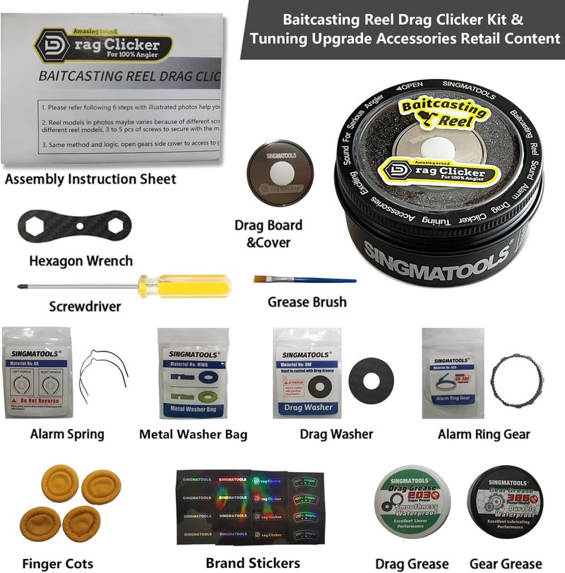 SINGMATOOLS Baitcasting Reel Drag Clicker Kit for Shimano Curado Tranx Metanium Bantam Chronarch MGL SLX DC XT Series Fishing Gear and Equipment Reel Replacement Parts Baitcasting Combo - Image 2